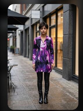 Sharon Max Purple-Pink Tie-Dye Tunic Dress, Size M
